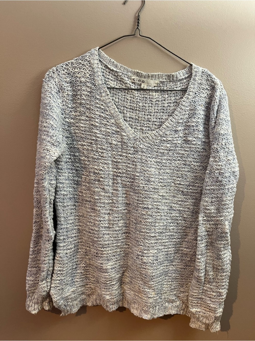 cleo Heather Light Gray V-Neck Knit Sweater